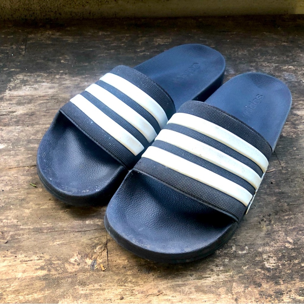 adidas Adilette Men's Cushioned Cloudfoam Plus Comfort Slides Black Sz 11